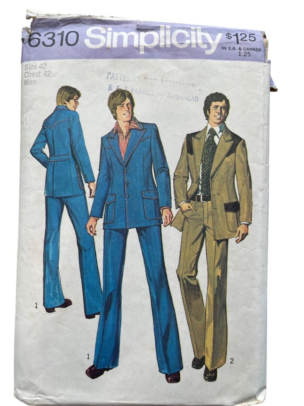 Vintage 70s Simplicity 6310 Mens Suit Sewing Pattern Size 42 Jacket & Pants CUT